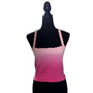 Pink Ombre Crop Top Ruffle Trim Sleeveless Tank‎ Top Casual Cute Size S